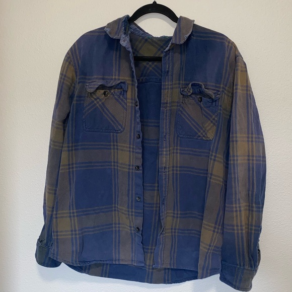Vtg Blue Flannel Button Down Shirt - Picture 1 of 7